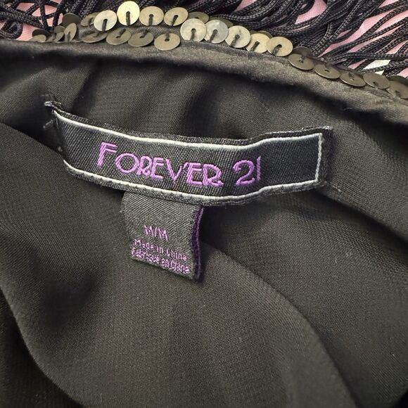 Vintage Forever 21 All Over Fringe + Sequin Mini Dress Black Size M - Picture 8 of 8